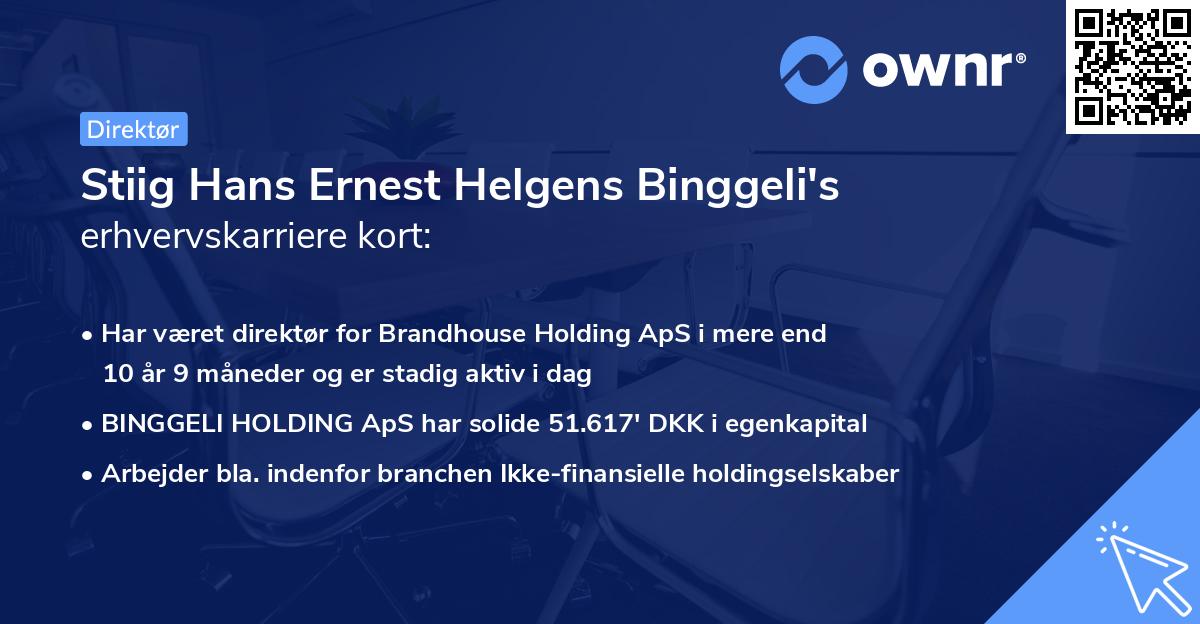 Stiig Hans Ernest Helgens Binggeli's erhvervskarriere kort