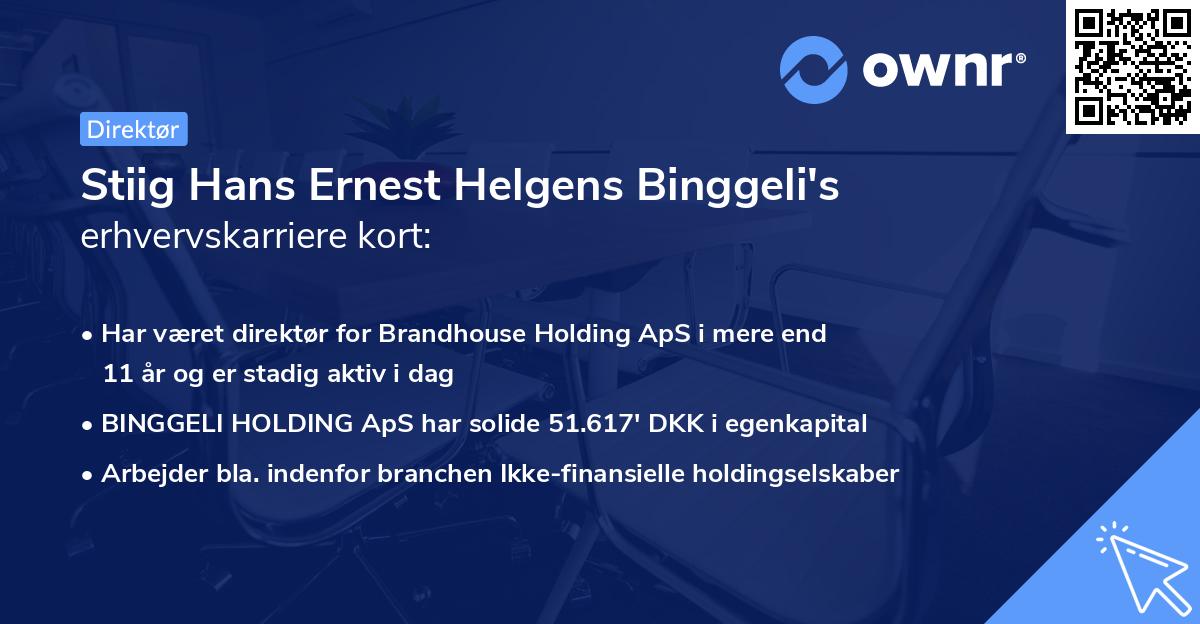 Stiig Hans Ernest Helgens Binggeli's erhvervskarriere kort