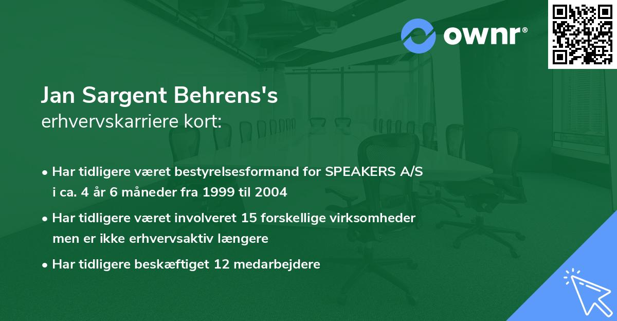 Jan Sargent Behrens's erhvervskarriere kort
