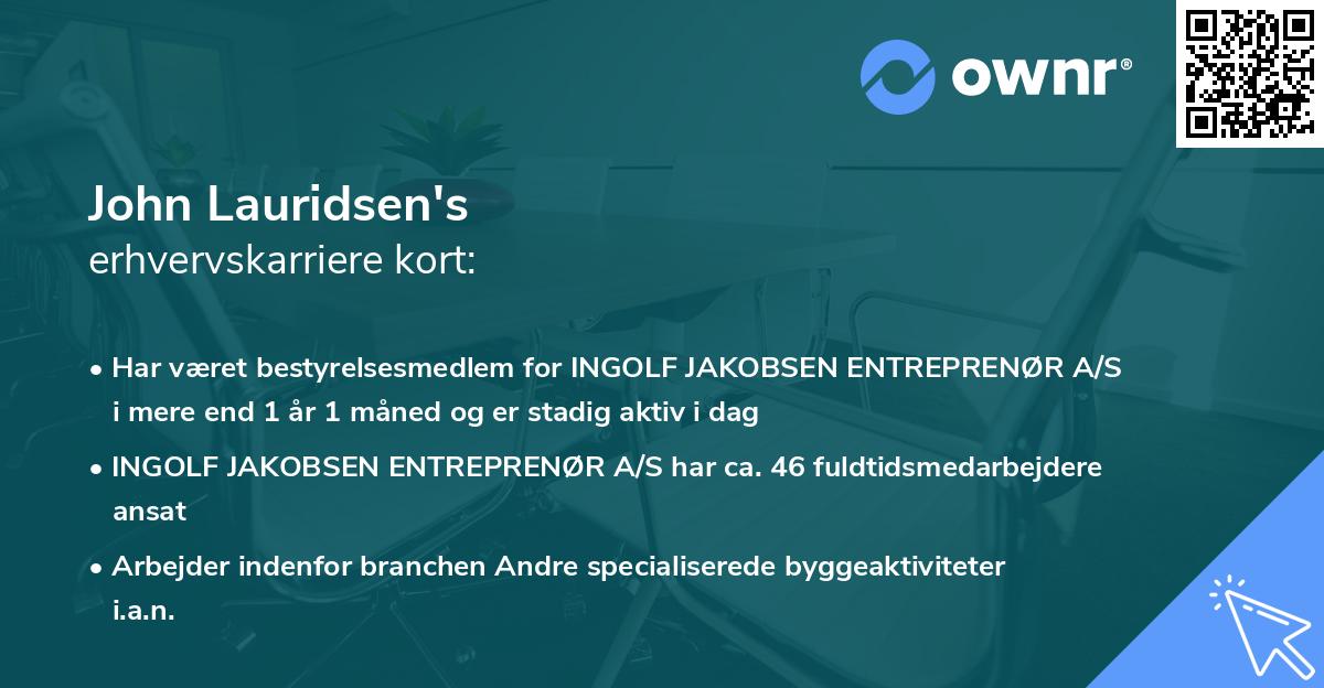 John Lauridsen's erhvervskarriere kort