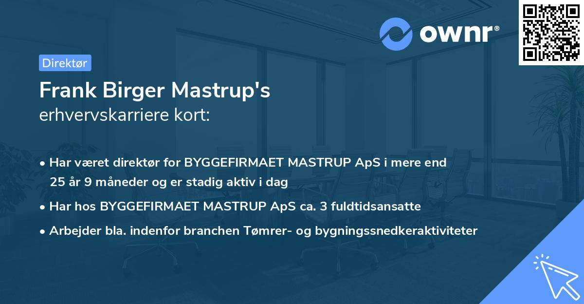 Frank Birger Mastrup's erhvervskarriere kort