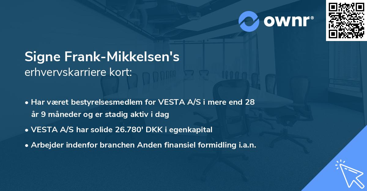 Signe Frank-Mikkelsen's erhvervskarriere kort