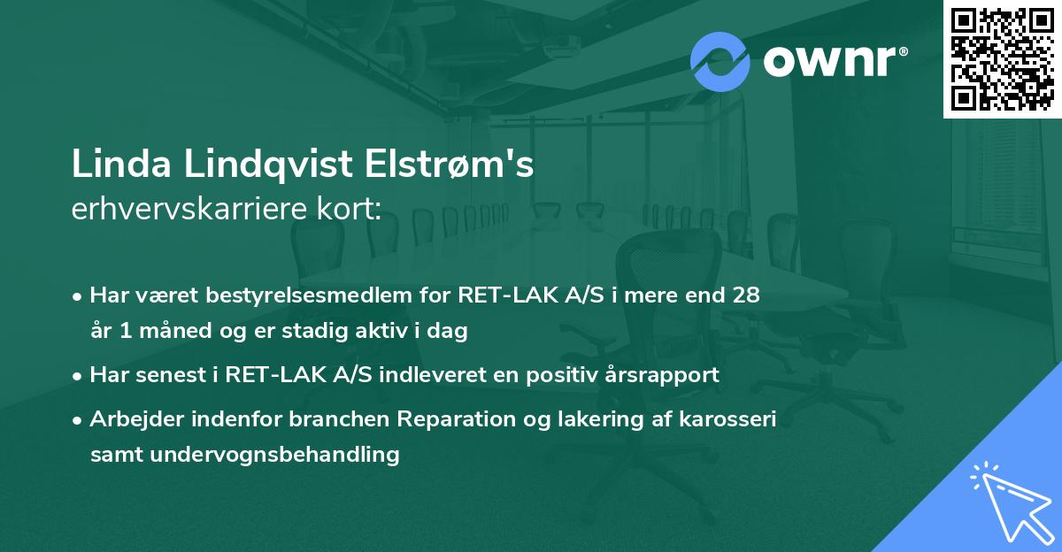 Linda Lindqvist Elstrøm's erhvervskarriere kort