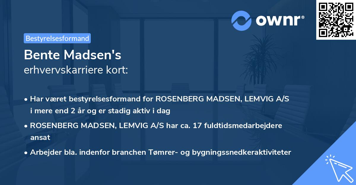 Bente Madsen's erhvervskarriere kort