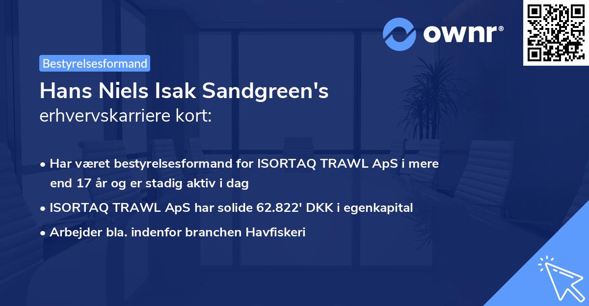 Hans Niels Isak Sandgreen's erhvervskarriere kort