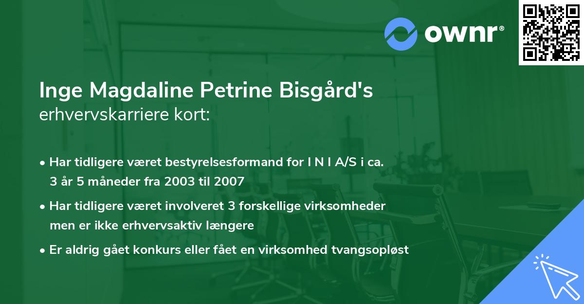 Inge Magdaline Petrine Bisgård's erhvervskarriere kort
