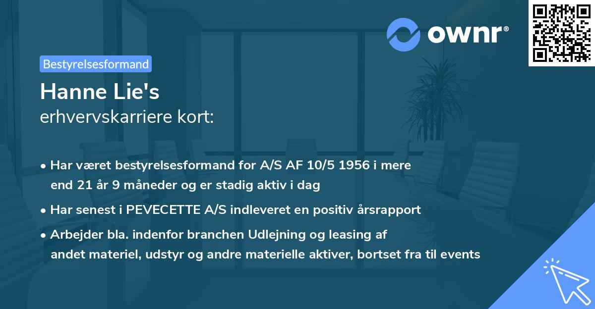 Hanne Lie's erhvervskarriere kort