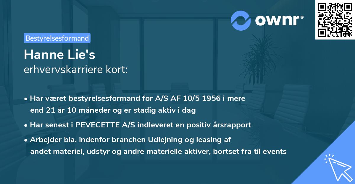 Hanne Lie's erhvervskarriere kort