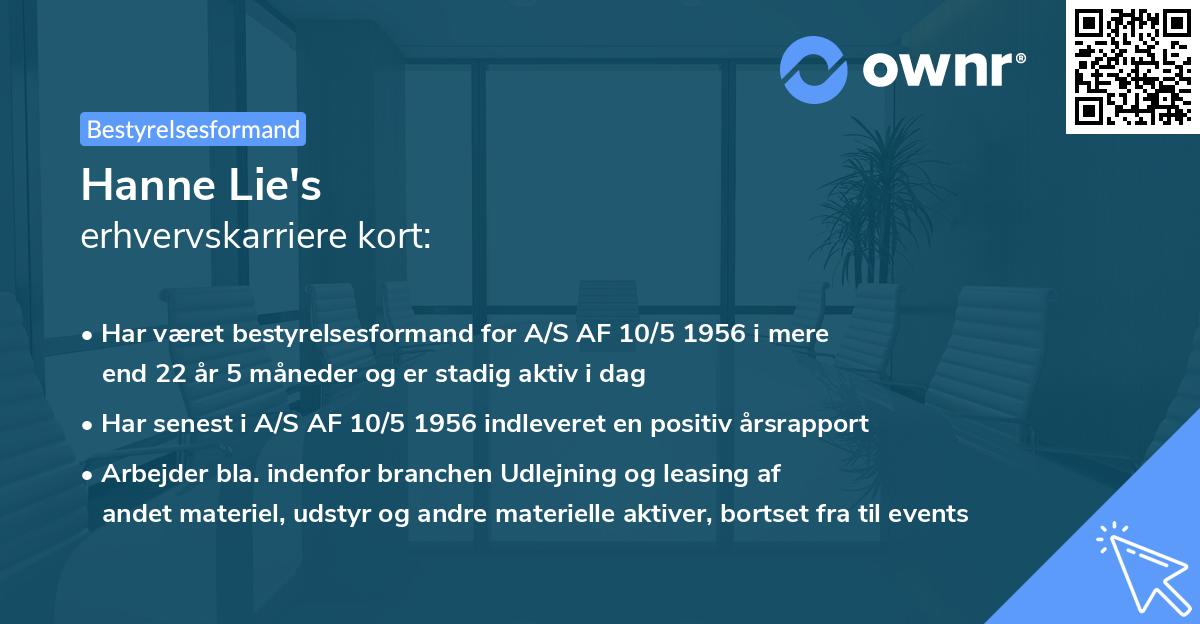 Hanne Lie's erhvervskarriere kort