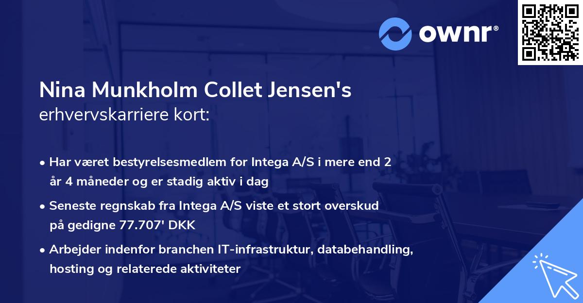 Nina Munkholm Collet Jensen's erhvervskarriere kort