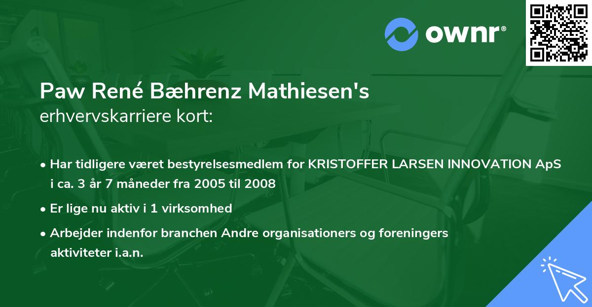 Paw René Bæhrenz Mathiesen's erhvervskarriere kort