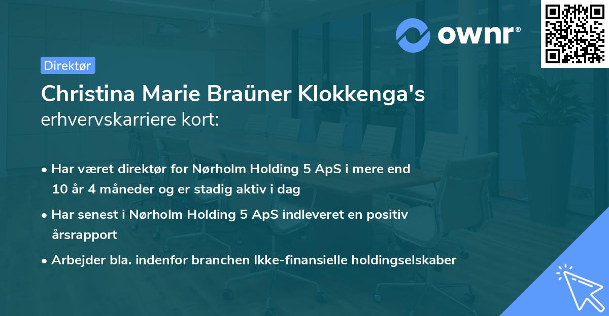 Christina Marie Braüner Klokkenga's erhvervskarriere kort
