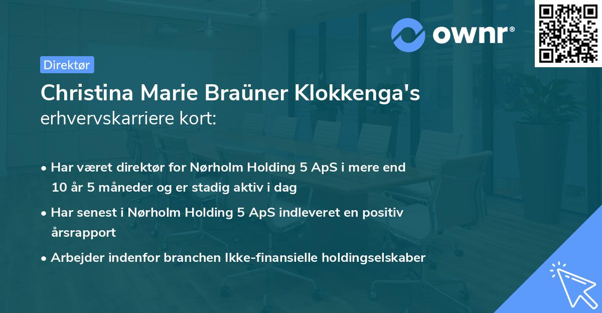 Christina Marie Braüner Klokkenga's erhvervskarriere kort