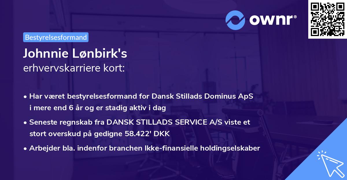 Johnnie Lønbirk's erhvervskarriere kort