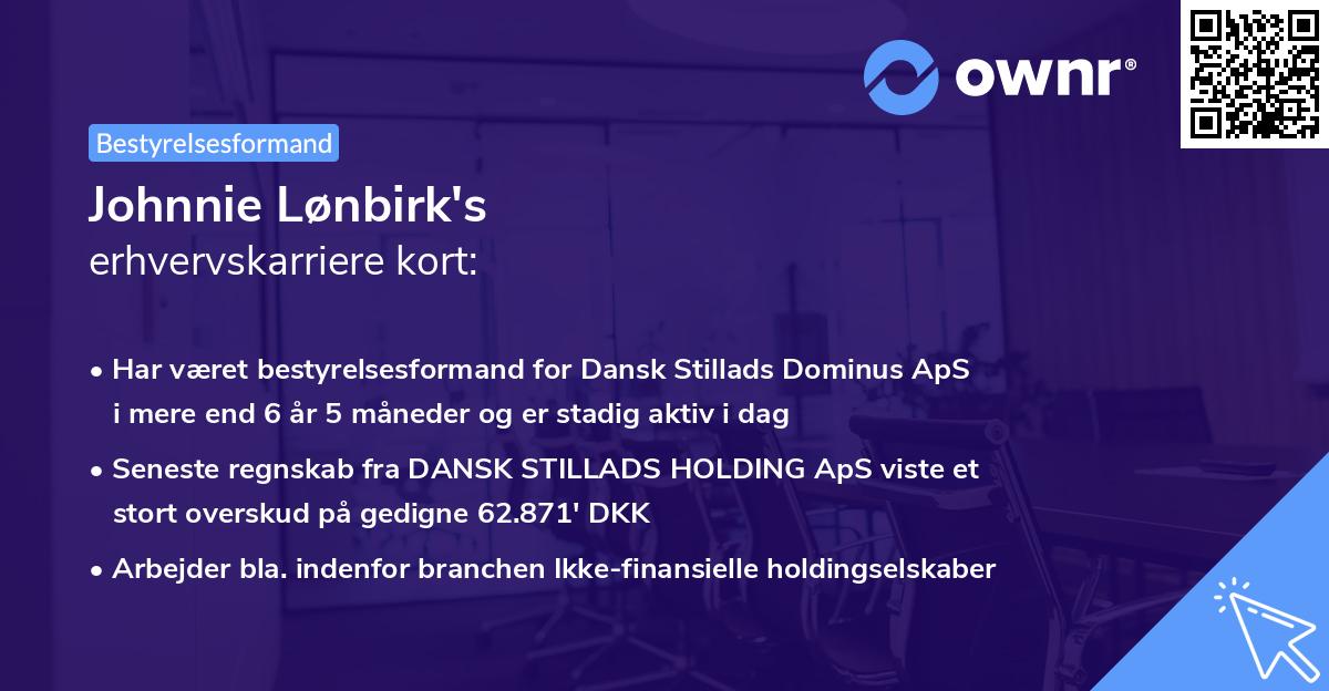 Johnnie Lønbirk's erhvervskarriere kort