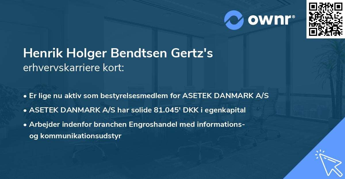Henrik Holger Bendtsen Gertz's erhvervskarriere kort