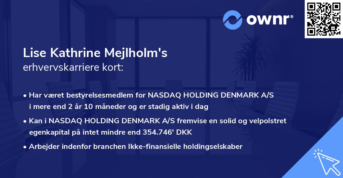 Lise Kathrine Mejlholm's erhvervskarriere kort