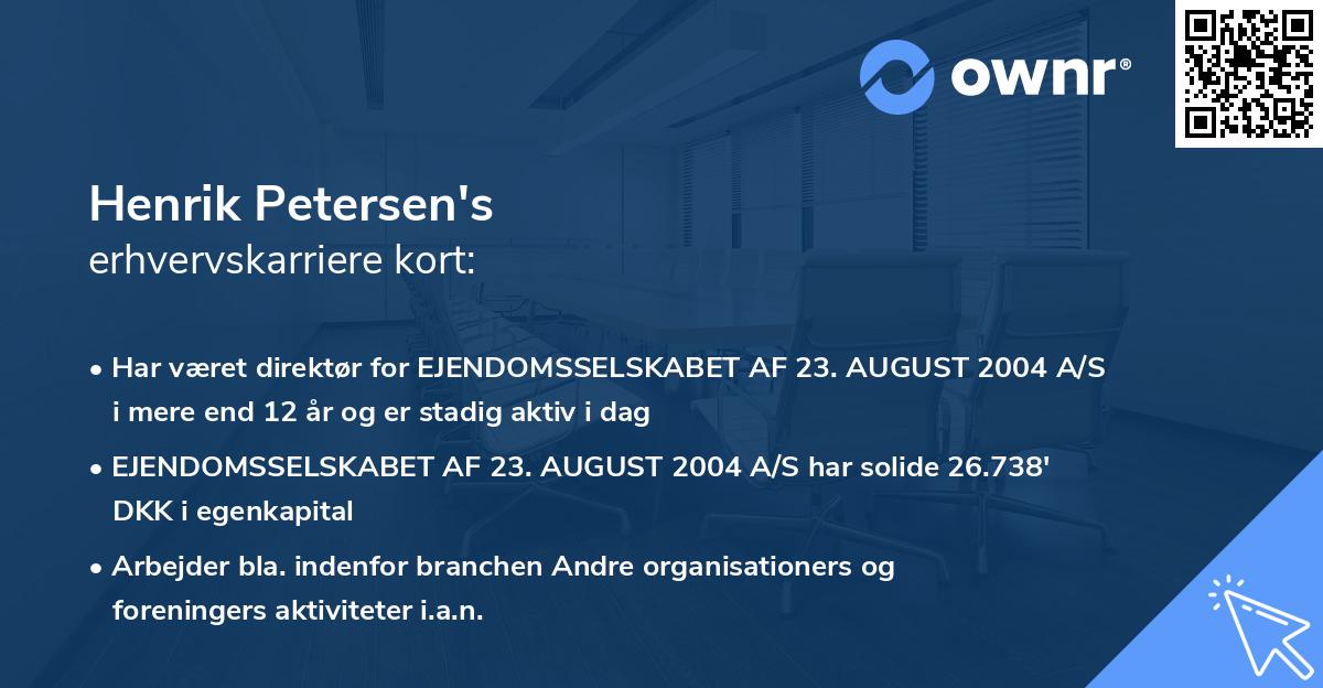Henrik Petersen's erhvervskarriere kort