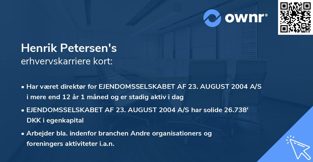 Henrik Petersen's erhvervskarriere kort
