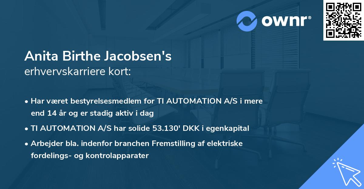 Anita Birthe Jacobsen's erhvervskarriere kort