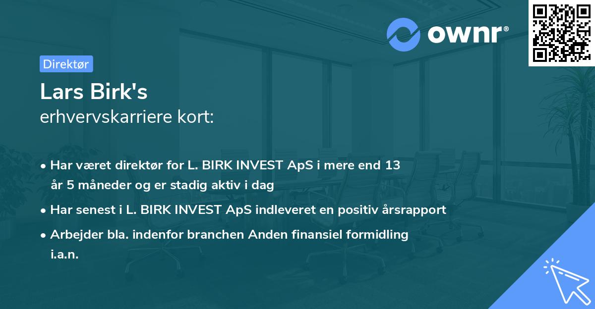 Lars Birk's erhvervskarriere kort