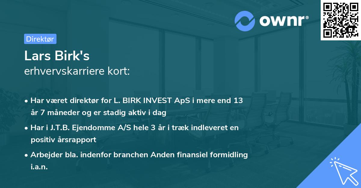 Lars Birk's erhvervskarriere kort