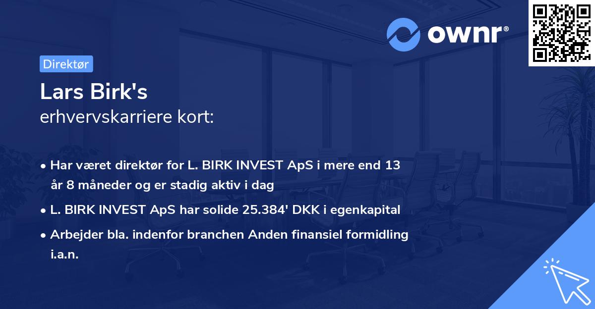 Lars Birk's erhvervskarriere kort