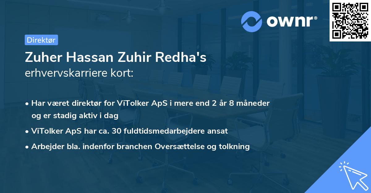 Zuher Hassan Zuhir Redha's erhvervskarriere kort