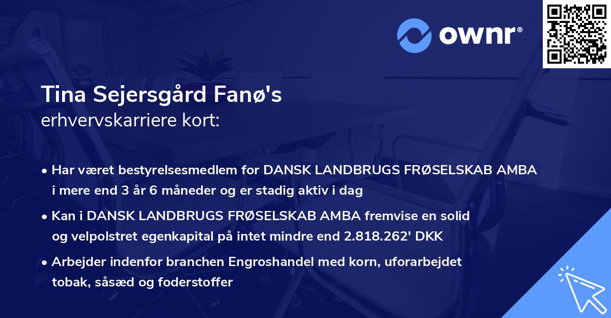Tina Sejersgård Fanø's erhvervskarriere kort