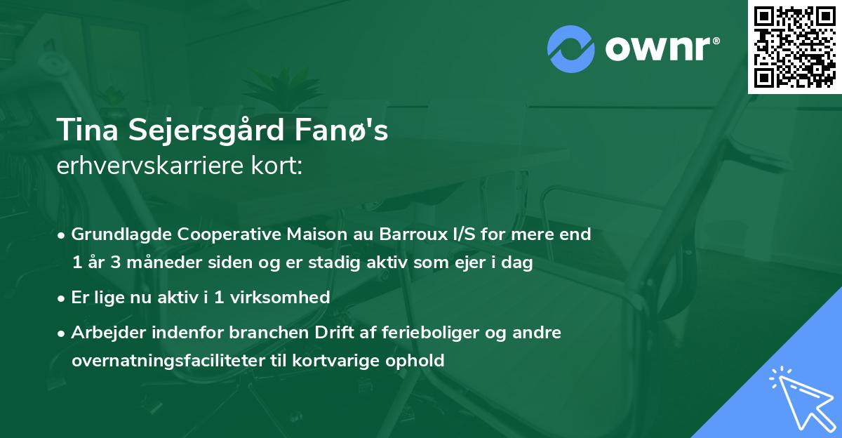 Tina Sejersgård Fanø's erhvervskarriere kort