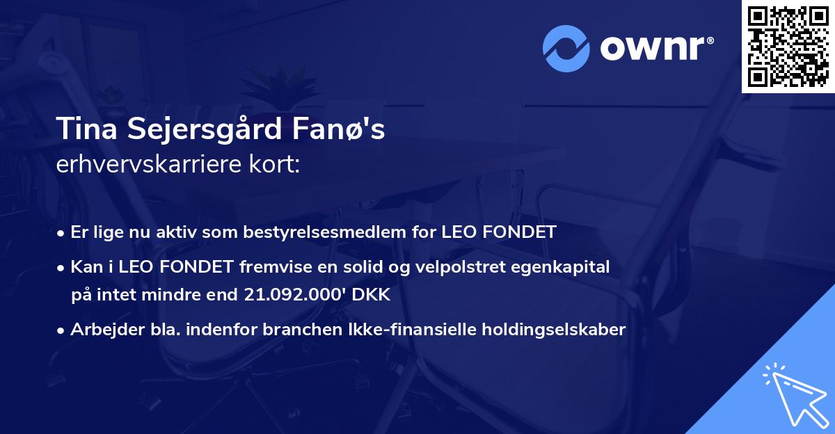Tina Sejersgård Fanø's erhvervskarriere kort