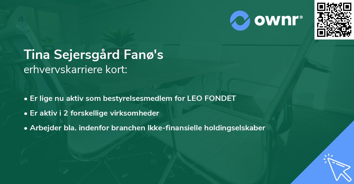 Tina Sejersgård Fanø's erhvervskarriere kort