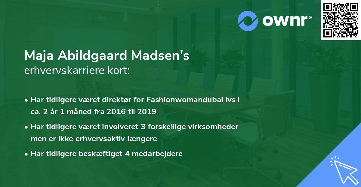 Maja Abildgaard Madsen's erhvervskarriere kort