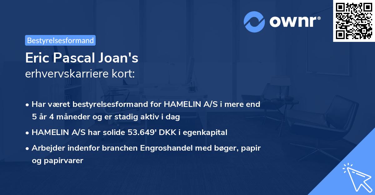 Eric Pascal Joan's erhvervskarriere kort