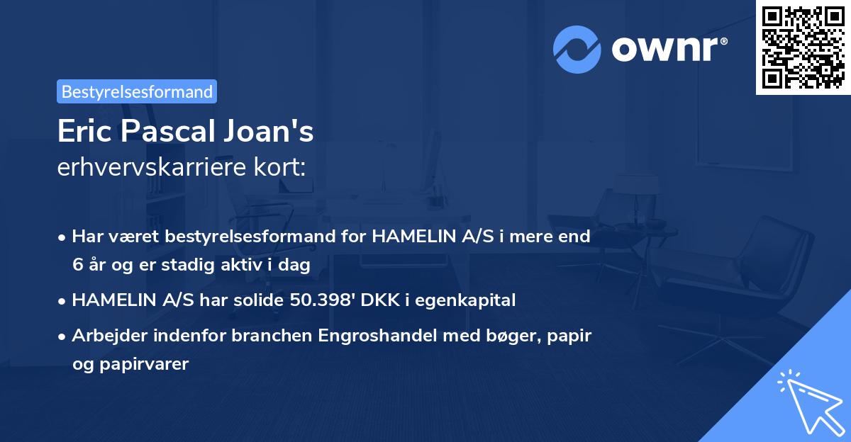 Eric Pascal Joan's erhvervskarriere kort