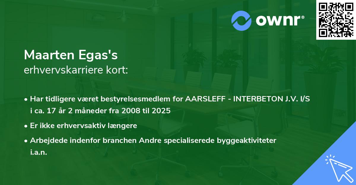 Maarten Egas's erhvervskarriere kort