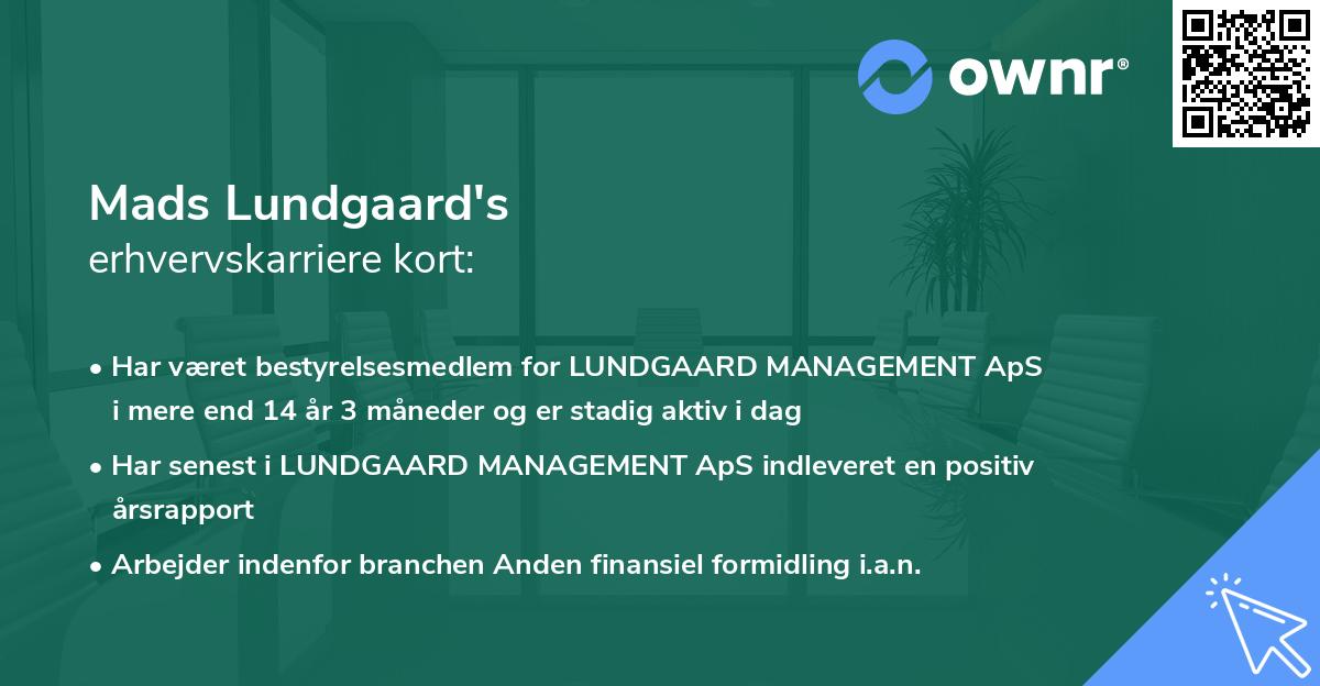 Mads Lundgaard's erhvervskarriere kort