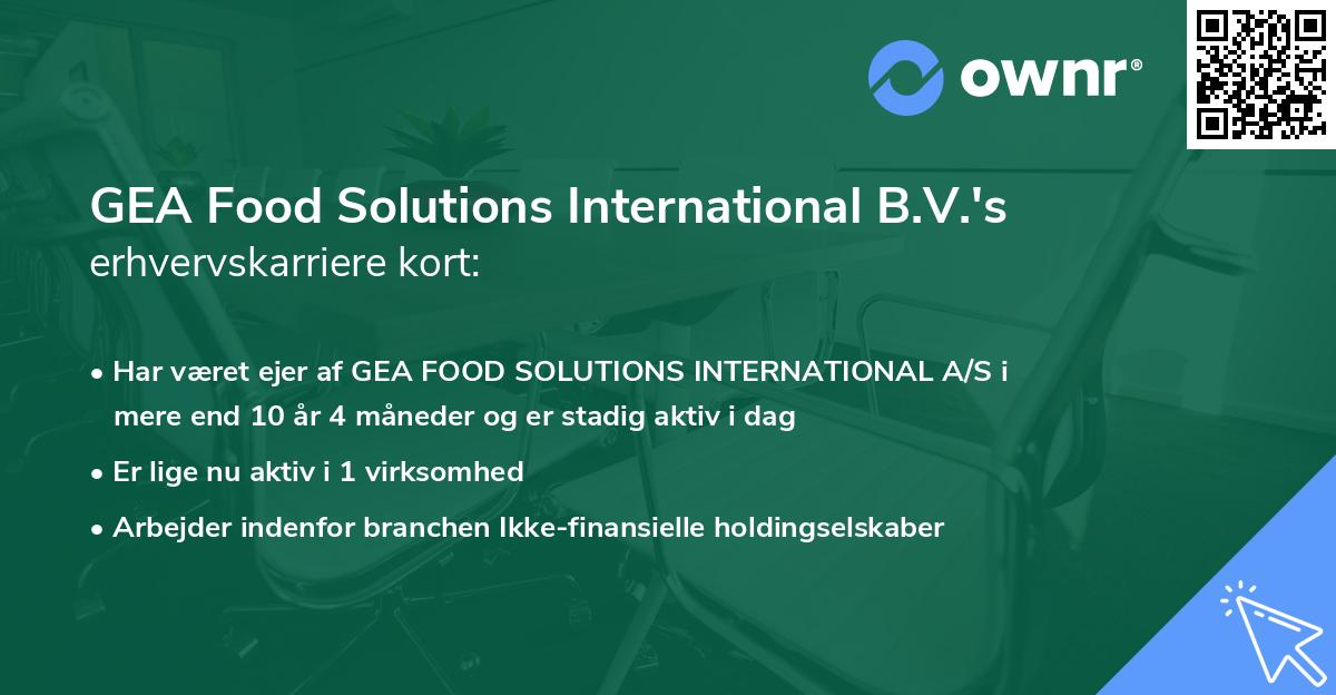 GEA Food Solutions International B.V.'s erhvervskarriere kort