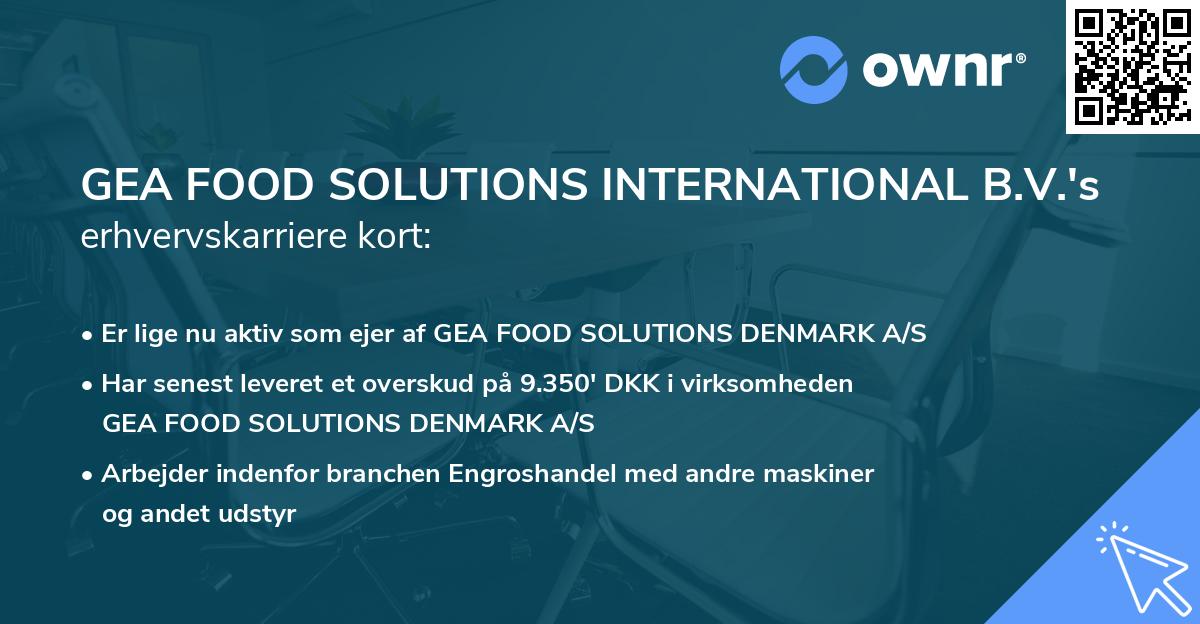 GEA FOOD SOLUTIONS INTERNATIONAL B.V.'s erhvervskarriere kort