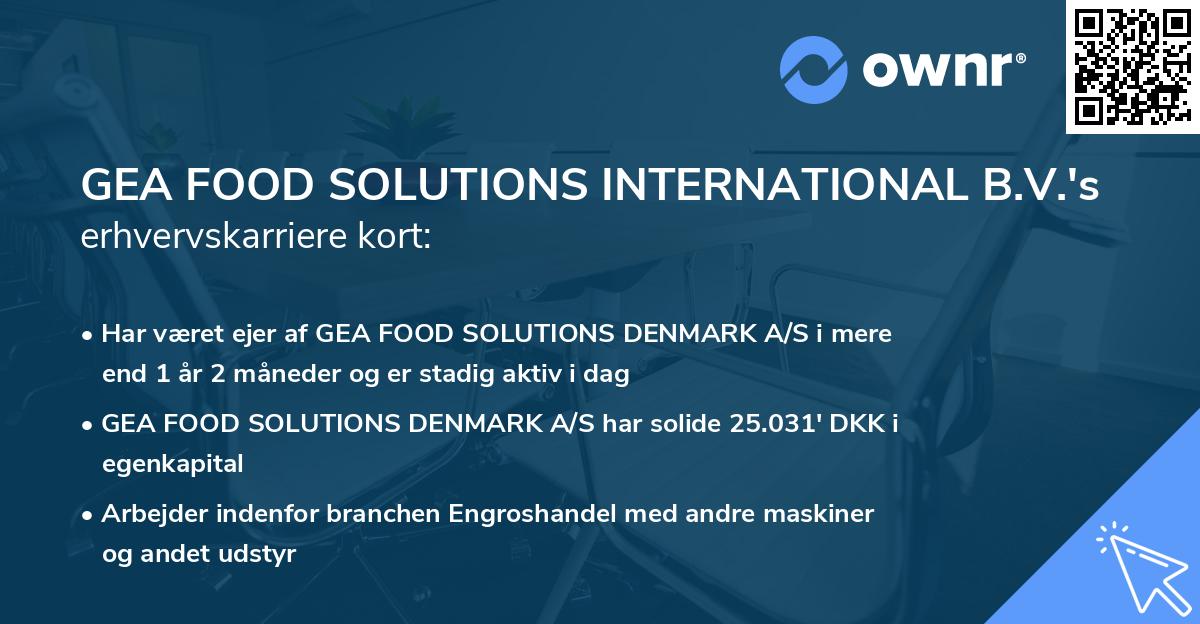 GEA FOOD SOLUTIONS INTERNATIONAL B.V.'s erhvervskarriere kort