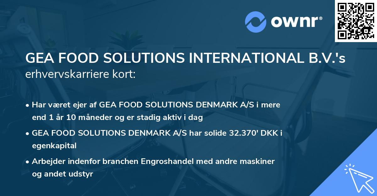 GEA FOOD SOLUTIONS INTERNATIONAL B.V.'s erhvervskarriere kort