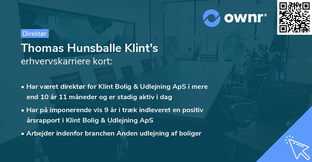 Thomas Hunsballe Klint's erhvervskarriere kort