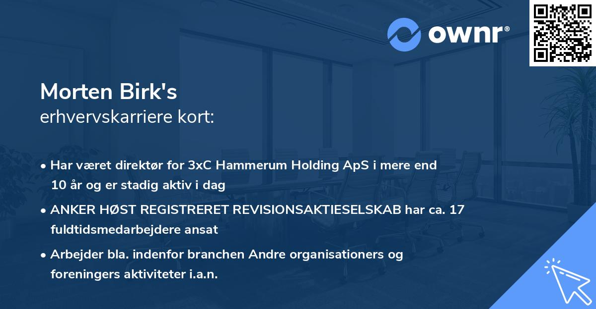 Morten Birk's erhvervskarriere kort