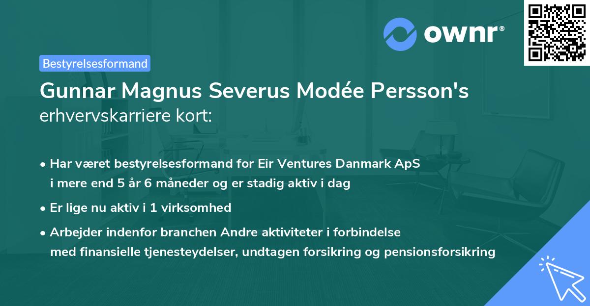 Gunnar Magnus Severus Modée Persson's erhvervskarriere kort