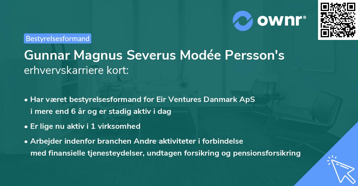 Gunnar Magnus Severus Modée Persson's erhvervskarriere kort
