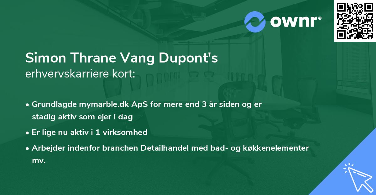 Simon Thrane Vang Dupont's erhvervskarriere kort