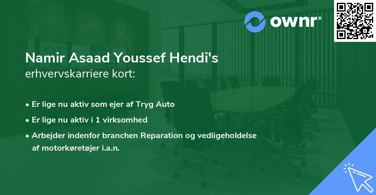 Namir Asaad Youssef Hendi's erhvervskarriere kort