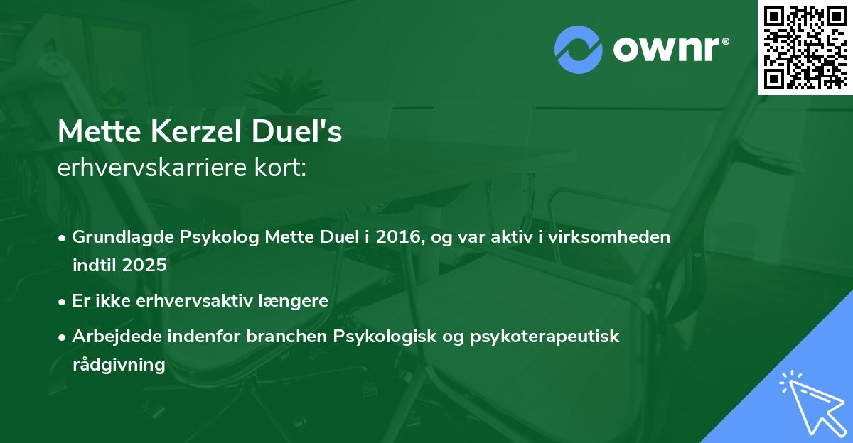 Mette Kerzel Duel's erhvervskarriere kort