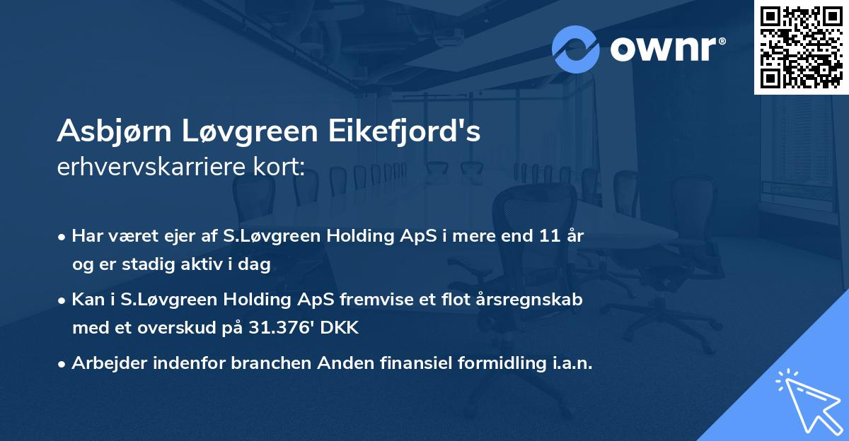 Asbjørn Løvgreen Eikefjord's erhvervskarriere kort
