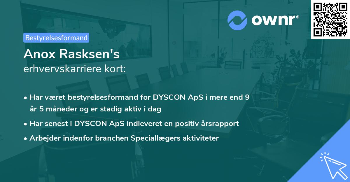 Anox Rasksen's erhvervskarriere kort